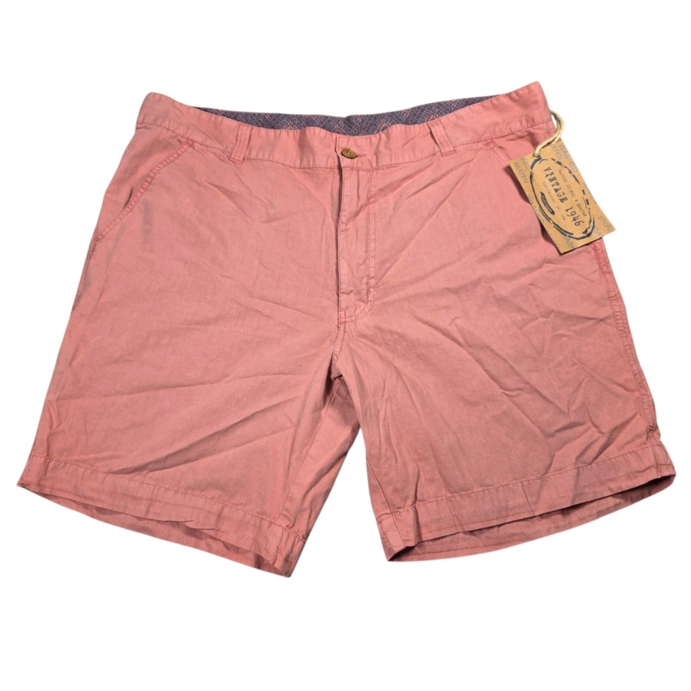 Vintage 1946 Washed Stoned & Beaten Shorts 40 Pink Coral Cotton Flat Front NWT
